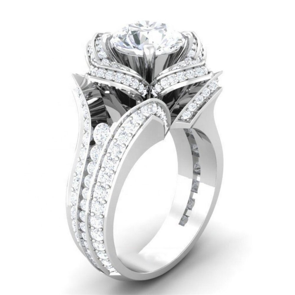🌸Fashionable 925 Silver Plated Rose Flower Shaped CZ Ring, MARR9405